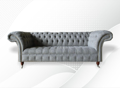 Stoff Sofa Couch Polster Garnitur 3 Sitzer Couchen Sofas Chesterfield Grau Samt